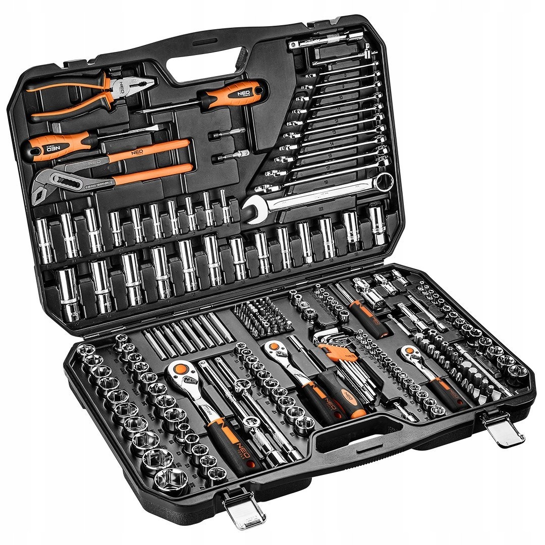 Sada veľkých nástrčných kľúčov NEO TOOLS, 233 ks, 1/2", 1/4", 3/8"